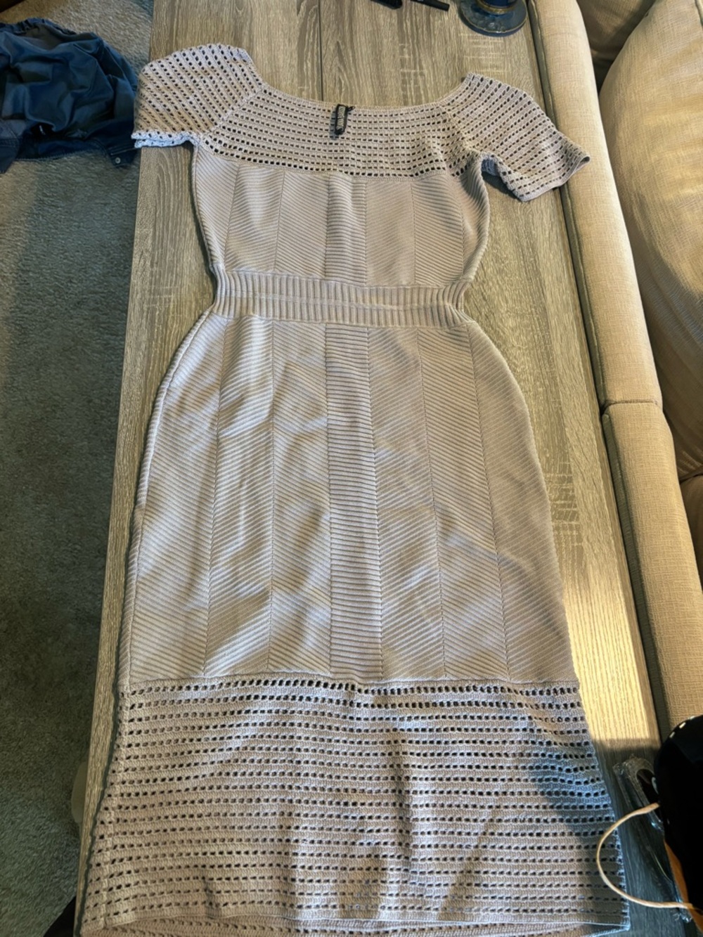 Yoana Baraschi Light Gray Knit Off-Shoulder Midi Dress